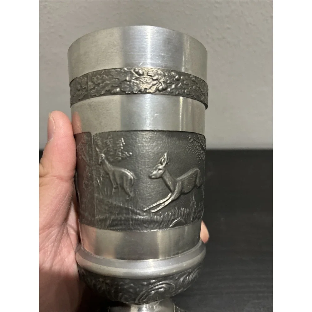Vintage Mullingar Ireland Pewter Goblet with Deers - Picture 2 of 16